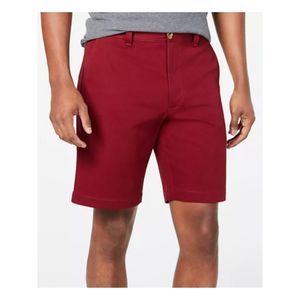 CLUBROOM Mens Red Flat Front, Regular Fit Stretch Shorts 38W